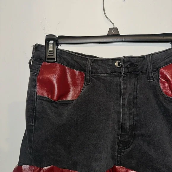 Ruffled Denim and Red Mini Skirt with Ruffles - Picture 4 of 6